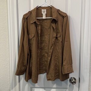 Chaus Brown Linen Button-down Shirt